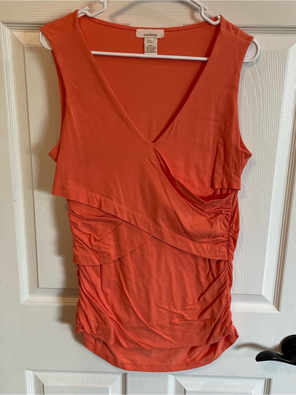 Sundance Vanessa Faux Wrap Ruched Tank Top Large Coral Orange